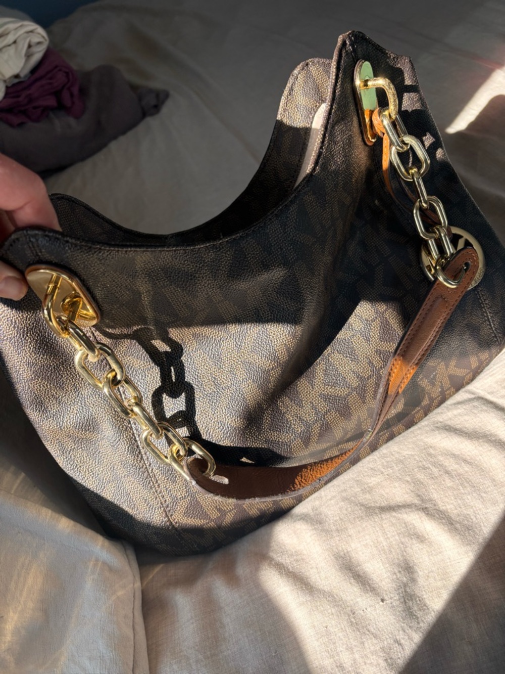 Michael Kors Designer-Inspired Brown & Gold Chain Hobo Bag